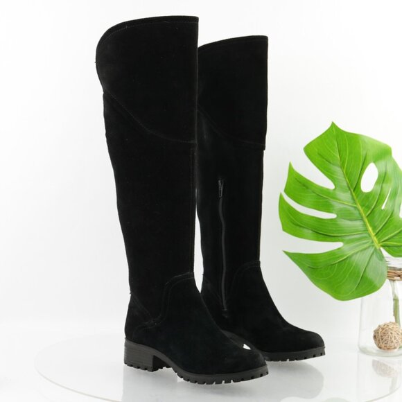 Lucky Brand Womens Harleen Riding Boot Size 6.5 OTK Black Suede Lug Sole Pull On - Picture 14 of 14